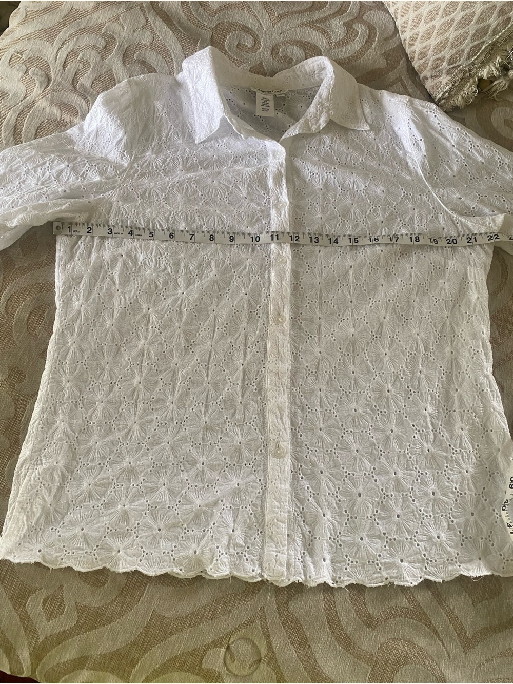 Coldwater Creek White Eyelet Embroidered Button Front Blouse XL - Picture 8 of 15